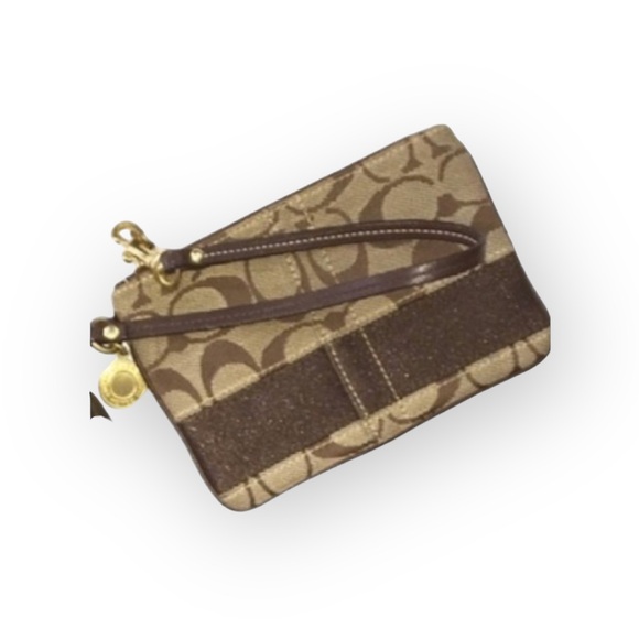 Coach ❃ Signature Monogram Jacquard Wristlet Clutch Bag ❃ Leather Trim ❃ Khaki ❃ - Picture 2 of 16